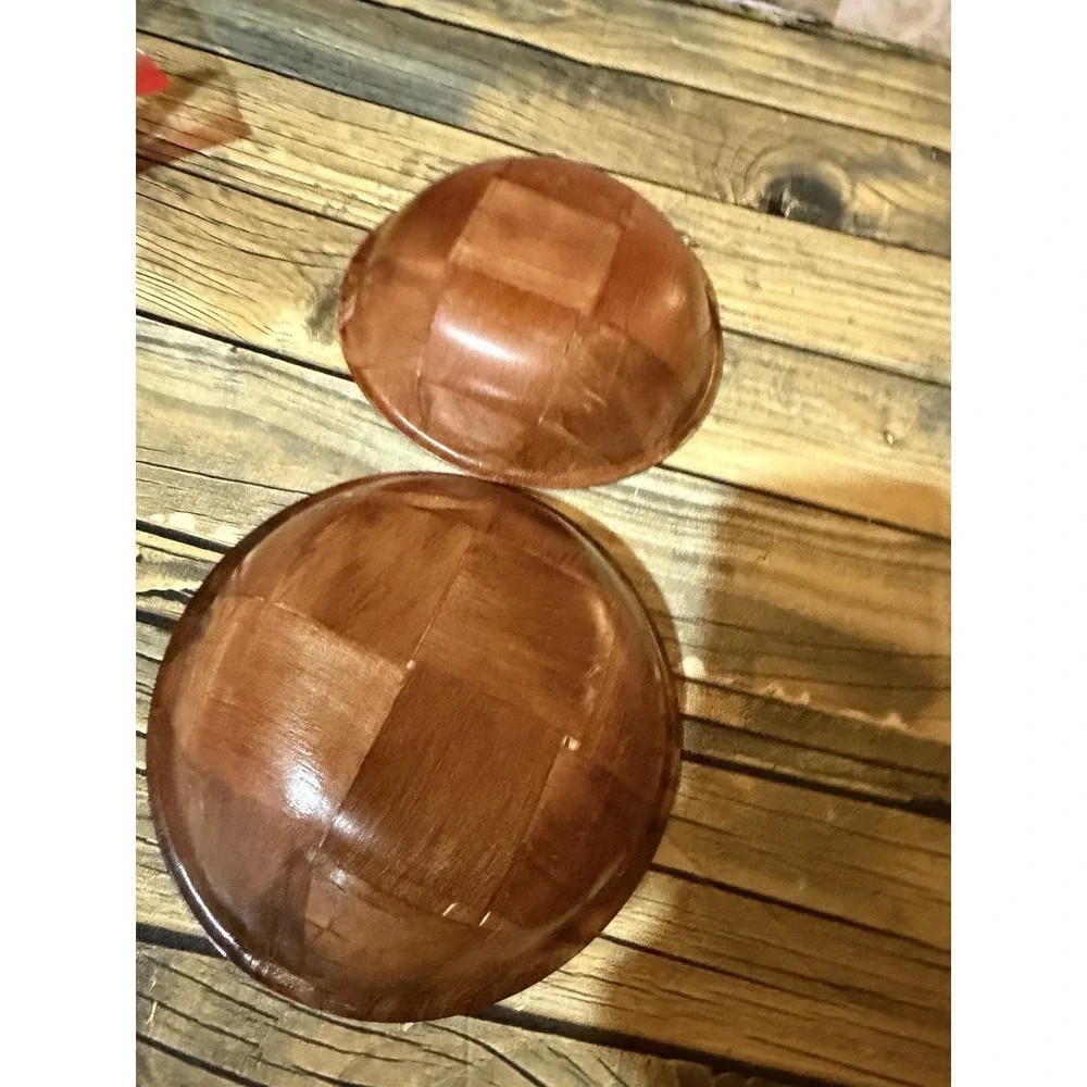 Vintage Wooden Woven Serving Bowl And 7 Bowls 70's